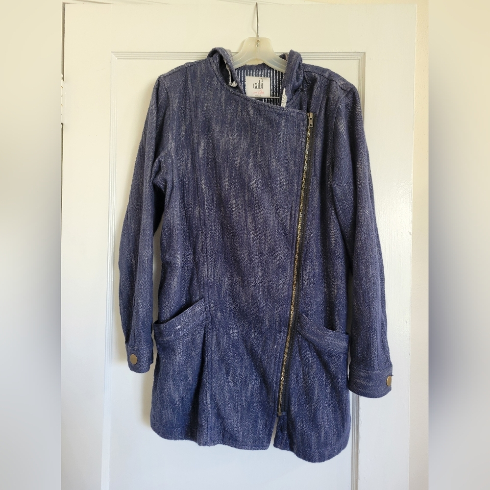 Cabi Jacket Womens M Blue Indigo Adventure Anorak Hooded Full Zip Cotton